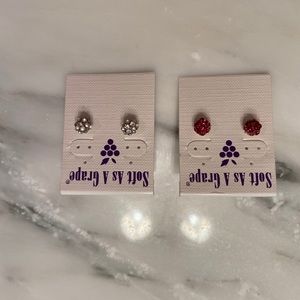 Diamond White and Red StudBall Earrings Pack of 2